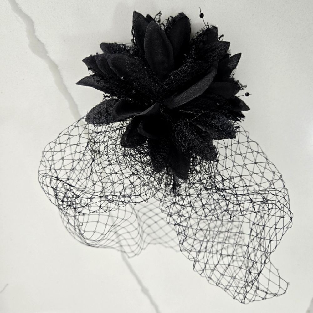 Hair piece Halloween Flower Black Veil Clip